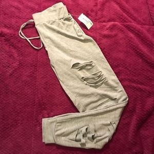 Grey Distressed high waisted sweat pants